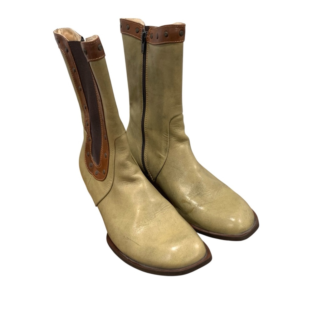John Fluevog‎ Freedom Boots size 8.5 Brown Green Stud Detail Preloved ❤️